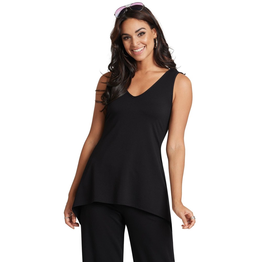 Women's V-Neck Black Bamboo Tunic Size S Tank Top Casual Compli-K NWT